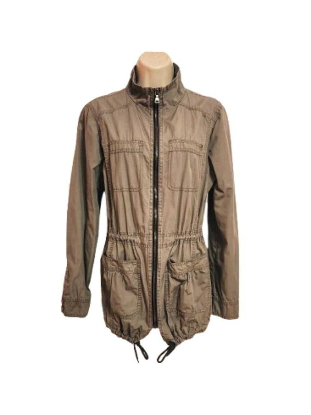 Express Green Utility Jacket Mock Neck Zip Drawstring Small